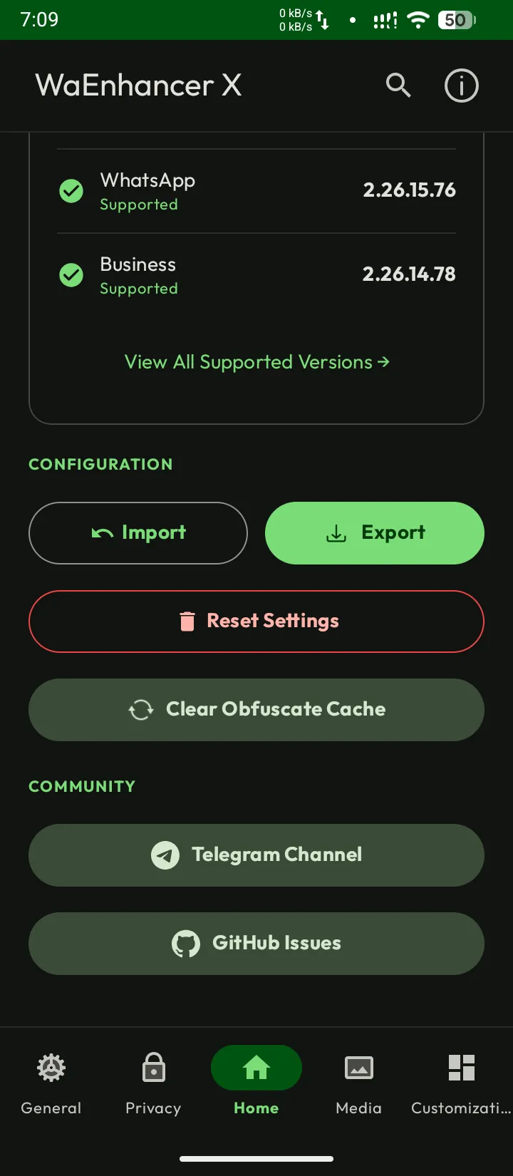 Home & Settings of WA Enhancer screenshot 2